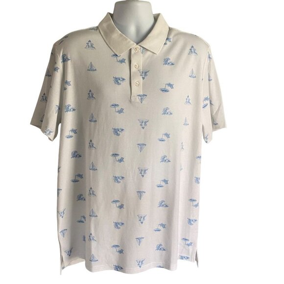 Tackle & Tides Coastal Print Polo Shirt Men's Size Large - Picture 2 of 10